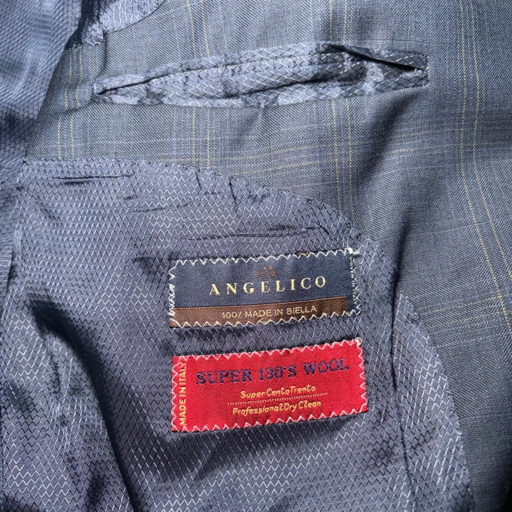 Zanetti Mens 52R Blue Plaid Blazer Angelico Super 130s Wool Sport Coat Italy - Picture 6 of 11